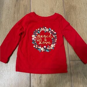 Cat & Jack Red Long Sleeve Tee with Peace & Love Design